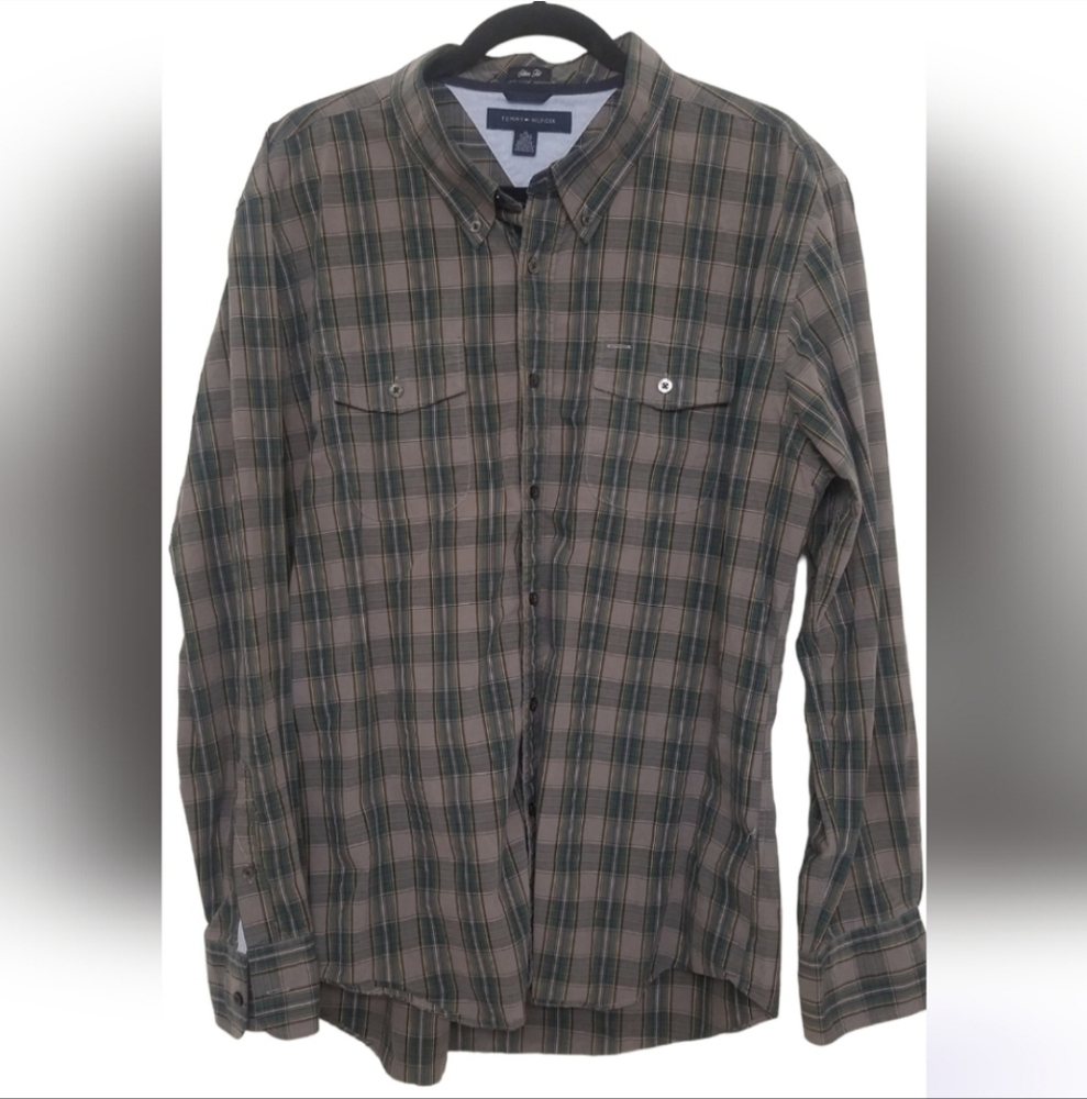 Tommy Hilfiger Slim Fit Plaid Button-Down Long Sleeve 100% Cotton Shirt